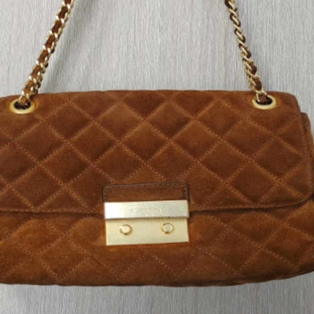 (SOLD)Brown Quilted Suede Shoulder Bag